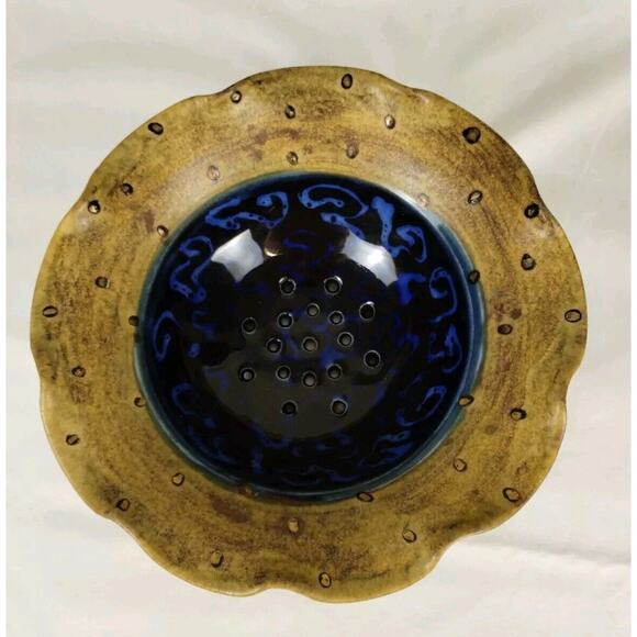 Glazed Stoneware Berry Bowl - Ceramic Colander - Handmade Sieve Pottery - Picture 2 of 5